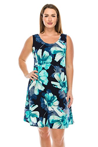 Jostar Women's Stretchy Missy Tank Dress Print Medium Turquoise Feather #TOP30