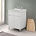 Mobile Lavatoio 60x50 Cm Bianco Lucido Way Con Vasca In Ceramica Dolomite, Struttura Già Montata In Legno Nobilitato Con 2 Ante E Apertura A Gola Asse Non Inclusa immagine
