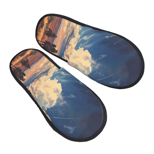 Western Desert Cloud Cowboy Print Women Slippers Home Furry Shoes Keep Men Couples Shoes Warm For Women-2