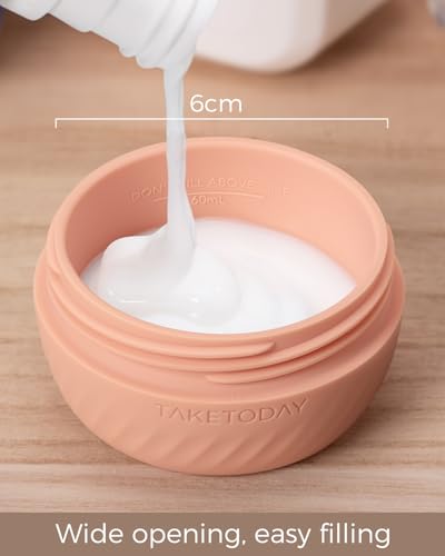 Image of TakeToday Travel Containers for Toiletries, 2oz, 4 Pack, Apricot | Air Travel Leak-Proof, TSA Approved, Silicone Jars with Lid, for Cosmetics & Toiletries