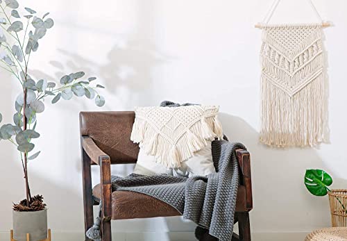 Image of Handmade Macrame Cushion Cover 16x16 Inches, Boho Decorative Throw Pillow Cover with Tassels, Cotton Woven Cushion Case for Sofa, Bedroom, Living Room, Couch Decor, Off White, 1 Piece