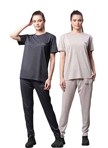 Image of Mack Jonney Dryfit Lycra Solid Tracksuit Co-ord Sets for Women (Pack of 2)-DRYFIT T D10 BLU OLV 004-P
