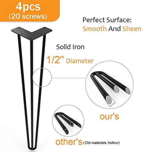 Zekoo 4 Pcs 28" Hairpin Legs - Industrial Heavy Duty Table Legs Metal Furniture Legs -For Easily Diy Home Project (Black 28 Inches 3-Rod) #TOP1