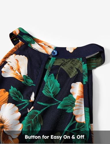 Image of PATPAT Family Hawaiian Matching Outfits - Mommy and Me Vacation Outfits | Halter Sundresses and Button Down Shirts,Caribbean Vacation Summer Tropical Outfits,Hawaiian Boho Tropical Floral Printed