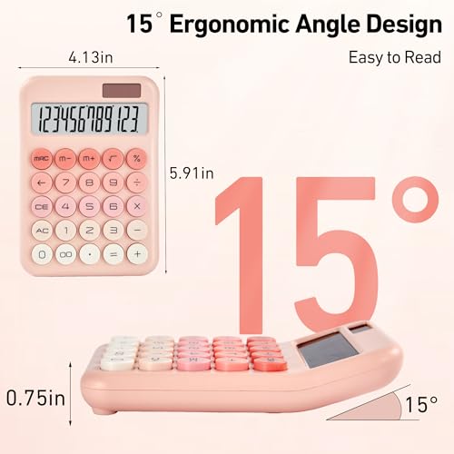 Small Desktop Calculator with LCD Large Display and Sensitive Button, Dual Solar and Battery Powered with Automatic Sleep Basic Cute Calculators for Office, School and Business (Pink) - Image 3