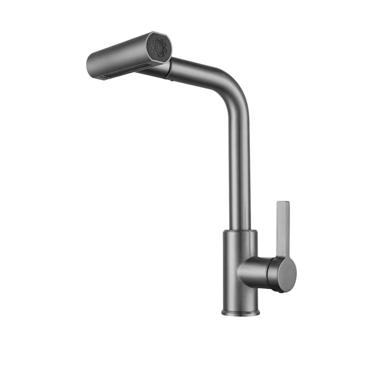 FCXWEVR Pull Out Kitchen Faucet 3 Spray Modes Copper Multicolor Short Gun Gray Durable Sink Mixer for Modern Kitchens Easy Installation Water Saving Design
