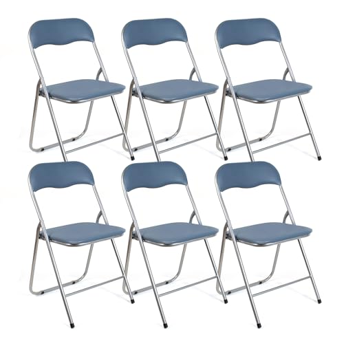 THE SECRET HOME – Pack de 6 Sillas Plegables de PVC y Metal – Alto. 80 cm x Ancho. 45 cm – Asiento Auxiliar para el Hogar - Silla con Patas Antideslizantes - Color Gris
