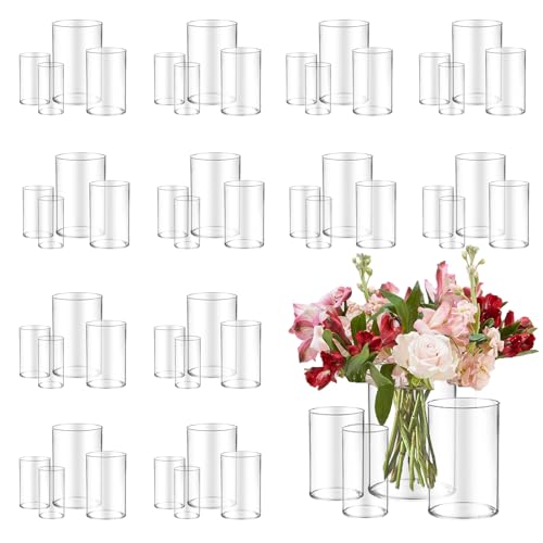 48pcs Glass Vase Cylinder for Centerpieces 4 4 4.7 6Inch Tall Small Flower Glass Clear Home Decor Centerpiece Table Flower Vase Decorations for WeddingHoliday