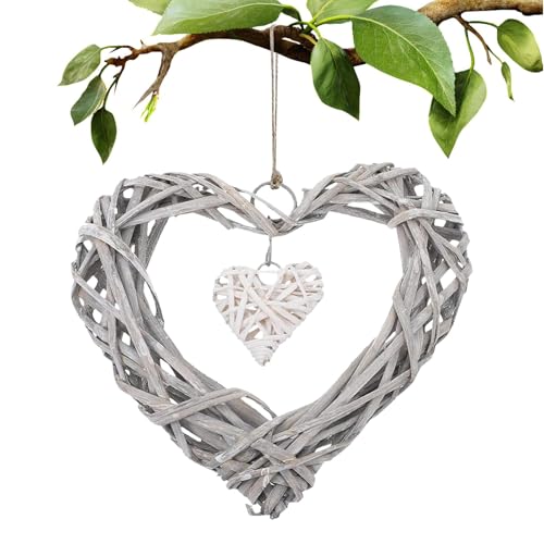 Ornements en forme de cœur - Cadre de présentation en forme de cœur - Couronne en osier - Décoration murale à suspendre pour mariage romantique