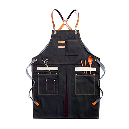 [JRYSEVDZO] Work Apron�����Y��ƃG�v���� �؍H��H�E�l DIY �L�����o�X���[�N�V���b�v�悾�ꂩ���|�P�b�g���O�o�[�x�L���[�����G�v���� �j�����p(Black)