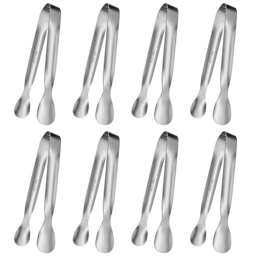 8 PCS Tiny Serving Tongs, Small 304 Stainless Steel Serving Utensils for Parties Catering, Appetizers, Tea Party, Coffee Bar, Mini Tongs for Ice, Sugar Cube, Desserts (4.3