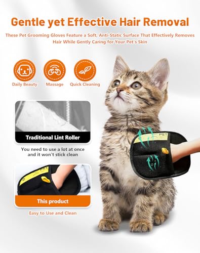 Image of 2PCS Hair Removal Glove, Pet Hair Removal Tool, Reusable Removal Tool for Couch, Furniture, Carpet, Car Seat, Cat Grooming Tools