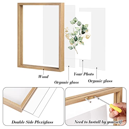 Kigley 4 Pcs 11X14 Floating Frame Solid Wood Double Glass Picture Frame Floating Picture Frame Display Photo Frame With Hanging Hardware For Wall Mount Or Tabletop Standing (Wood Color) #TOP7