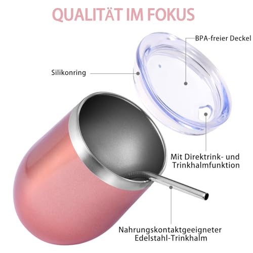 Volhoply 12oz Edelstahl Weinbecher mit Deckel Bulk 4 Pack,350ml Doppelwandige Vakuum stiellose Weingläser… – Ansicht 4