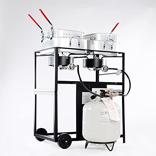 King Kooker 6217A Multi-Purpose Portable Outdoor Double Burner Frying Cart, Silver, Extra Large