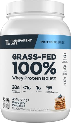 Image of Transparent Labs Grass-Fed Whey Protein Isolate - Natural Flavor, Gluten Free Whey Protein Powder w / 28g of Protein per Serving & 9 Essential Amino Acids - 30 Servings, Blueberry Pancakes