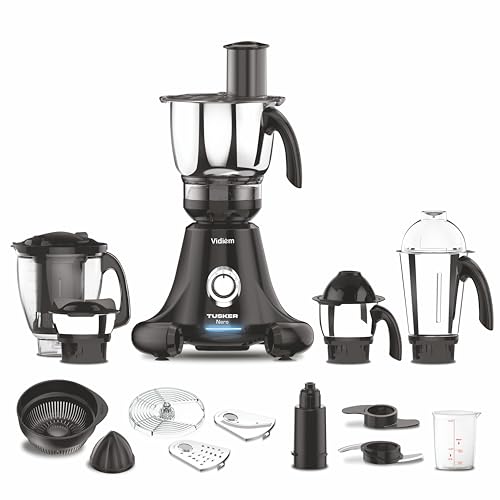 Vidiem Tusker Nero 750W Juicer Mixer Grinder with 5 Jars | Powerful Motor | 2.5L SS Multi Chef Jar | High Torque Gearbox | Veg Cutter & Grater | Indian Cooking Mixer Grinder