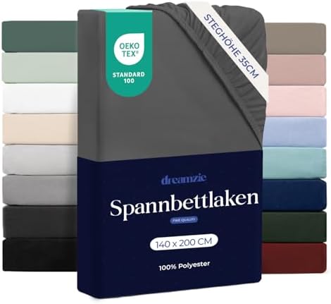 Dreamzie - Spannbettlaken 140x200cm - 100% Mikrofaser - Steghöhe 35cm | Dunkelgrau · Ultraweich · OEKO-TEX Zertifiziert · Leintuch · Für hohe Matratzen · Atmungsaktiv · Pflegeleich