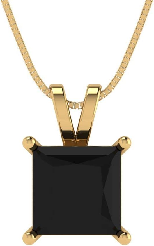 Clara Pucci 14K Yellow Gold Plated Solitaire 16" Box-Chain Necklace - Sterling Silver 2ct Princess Cut Onyx Pendant