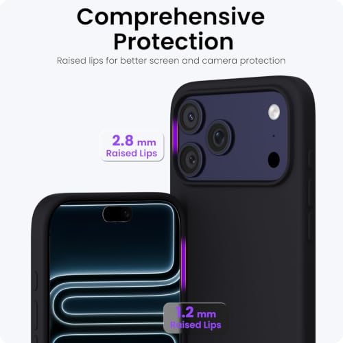 Image of ORNARTO Compatible with iPhone 17 Pro Max Case 6.9 inch, Slim Liquid Silicone 3 Layers Soft Gel Rubber Shockproof Protective Cover with Anti-Scratch Microfiber Lining-Black