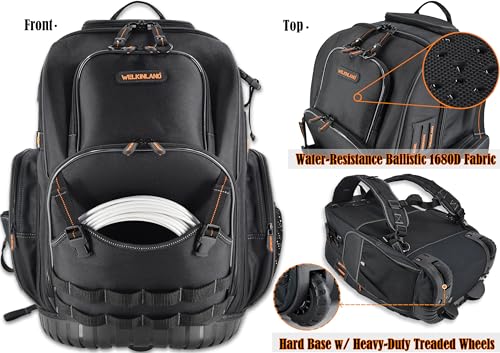 Welkinland 72Pockets Rolling Tool Zaino, Grande Borsa Degli Attrezzi Con Ruote, Rolling Electrician Borsa Con Ruote Per Gli Uomini - 6