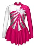 CHICTRY Eiskunstlauf Kleid Mädchen Langarm Patchwork Ballettkleid Glitzer Ballett Trikot Leotard Mit Wickelrock Ballettrock Wettbewerb Kostüm Bekleidung Hot Pink B 146-152