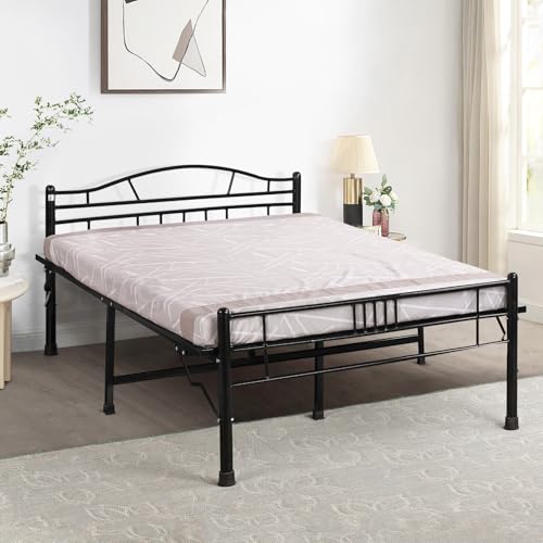 Image of DELITE KOM Lyra Foldable Metal Bed | Double Size (6.4ft x 4ft) | Portable | No Installation | Strong Steel Frame | Powder Coated | Heavy Load | for 75 inchx48 inch Mattress | Glossy Black | 1 Year Warranty