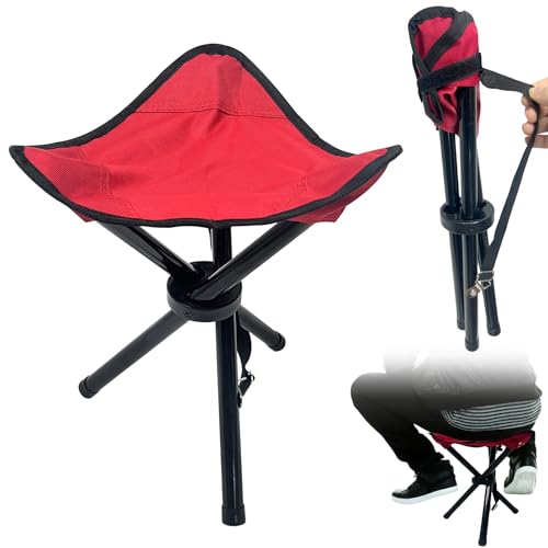 Travel Folding Camping Stool, Use Height 14.6' and Maximum Weight 300 lbs Outdoor Portable Tripod Seat Fishing Chair Seat for Camping Fishing Hiking Gardening and Beach Garden Painting (Red)