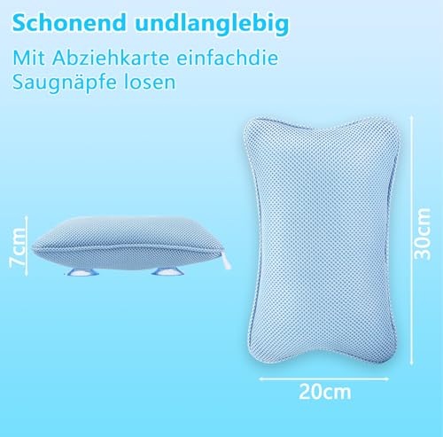 Collazoey Badewannenkissen,Badekissen für Badewanne,mit 2 starken Saugnäpfen,für festen Halt Ergonomisches Spa-Badewannenkissen,Kissen für optimale Nacken Entspannung (Blau)