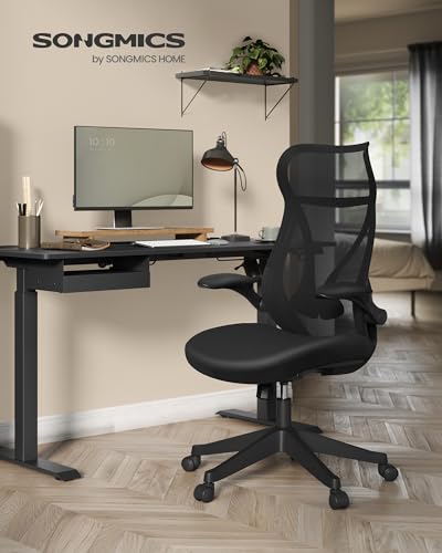 Sedia da Ufficio, Sedia da Scrivania Girevole, Schienale Ergonomico, Altezza Regolabile, Braccioli Ribaltabili, con Poggiatesta, Portata 150 kg, Nero Inchiostro OBN088B01 - Sedia gaming - Immagine 1