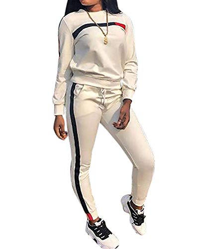 IIF Women Stripe Patchwork, Two Piece Plus Size Tracksuit Sets Sweatsuits - Round