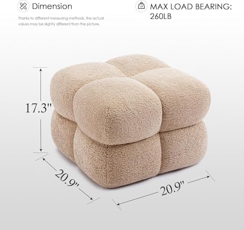 Image of Zesthouse Square Pouf Ottoman Set of 2, Modern Backless Vanity Chair for Bedroom, Tan Fuzzy Foot Rest for Couch, Upholstered Tufted Footstool, Sherpa Fabric Ottoman Coffee Table for Living Room
