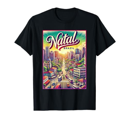 Natal Brazil Camisa Viaje Familiar Vintage Retro City Skyline Camiseta