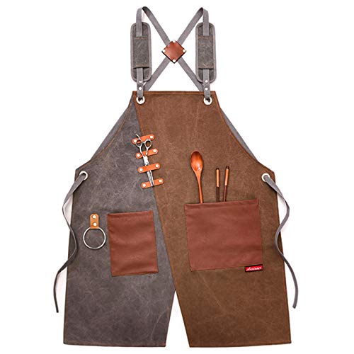 ZZBB Holzbearbeitungsschürze Harable Goods Hochleistungsgewachste Unisex-leinwandschürze Mit Werkzeugtaschen Kreuzrückenbänder Einstellbar Für Holzarbeiter-, Schmied- Und Schweißerschürzen,Brown Cover