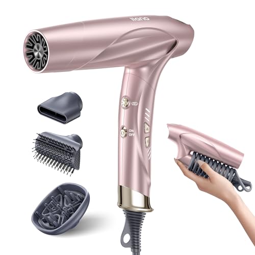 High Speed Ionic Hair Dryer with Diffuser for Curly, Brushless Motor High Rpm Fast Drying Professional Salon Blow Dryer with 200million ions, Frizz Free/No Heat Damage/Lightweight/Foldable for Women