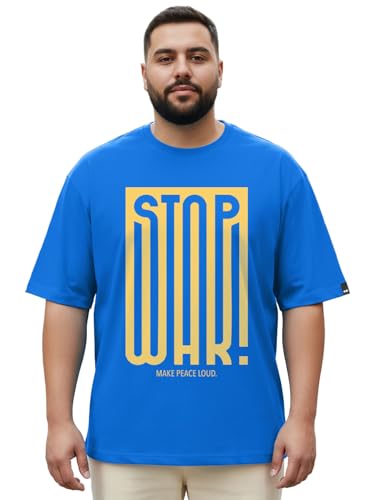 T-shirt homme grande taille 6XL Bewakoof en pur coton bleu col rond avec imprimé graphique