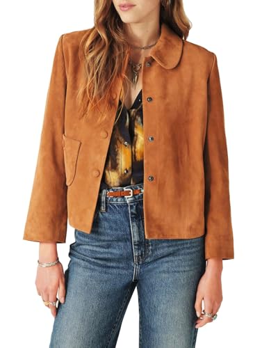 Women's Faux Suede Jacket Long Sleeve Snap Button Casual Outfits Open Front Turn Down Collar Outwear Jackets