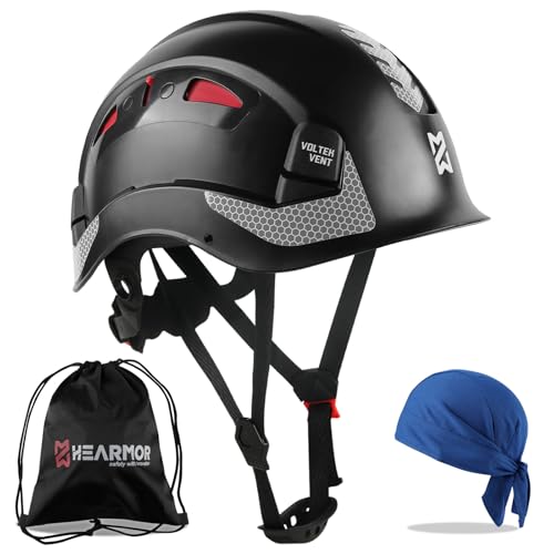 HEARMOR Safety Hard Hat ANSI Z89.1 & EN397 Certified Adjustable ABS Construction Helmet with 6-Point Ratchet Suspension Breathable Cooling Liner & Carry Bag - Lightweight Durable Head Protection