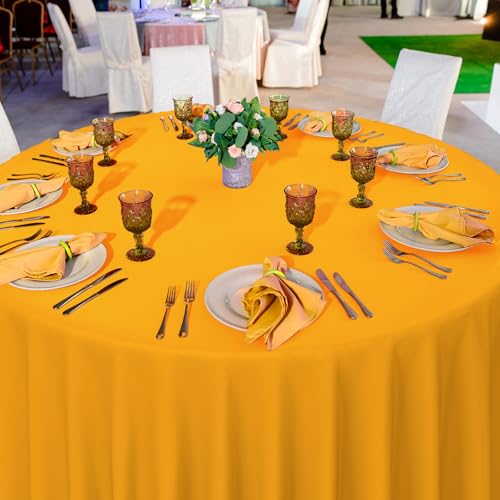 Image of 16 Pack Orange Plastic Tablecloths for Round Tables, Premium Decorative Orange Disposable Table Covers for Parties, Round Party Table Cover for Fall Autumn Birthday Thanksgiving Graduation, 84 Inch
