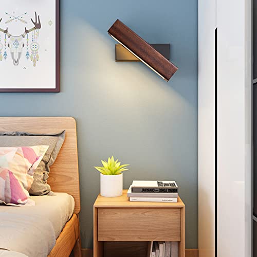 Lámpara de pared de madera con rotación de 360° y luz regulable de lectura 3