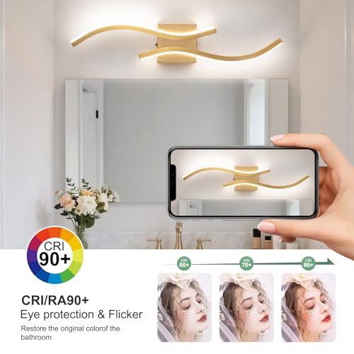 Image of CANEOE Gold Modern Wall Sconce Set of Two, 24in Dimmable Led Wall Sconce Lighting, Hardwire Indoor Wall Lamps for Living Room Bedroom Bathroom Hallway (2 Packs) (Gold, 24in)