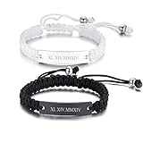 MEALGUET 2 Pcs Personalized Black Stainless Steel ID Plate Bracelets Custom Engraving Handmade Braided Rope Wrist Bangle for Men Women