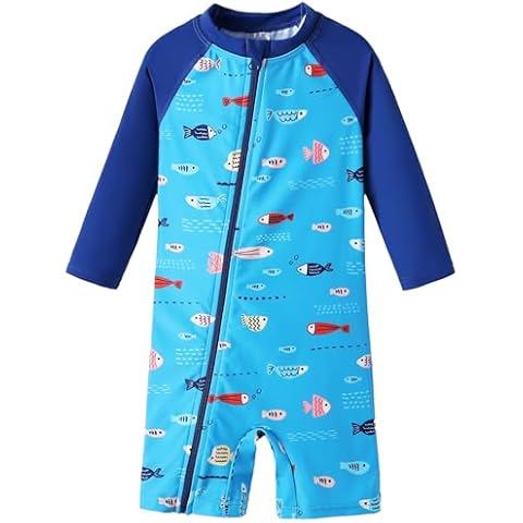 UMELOK Baby Boy Swimsuit Rashguard Infant Rash Guard Swimwear UPF 50+ Sun Protection Bathing Suit Sunsuit Navy, Blue Fish-9-12M Cover