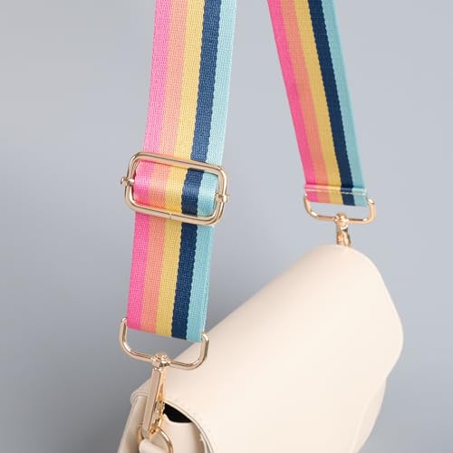 Image of chushui Purse Strap Replacement Crossbody Wide Adjustable, Rainbow Retro Stripe Colorful Festival Boho Woven with Gold Hardware 29-51 Inches for Totes Handbags