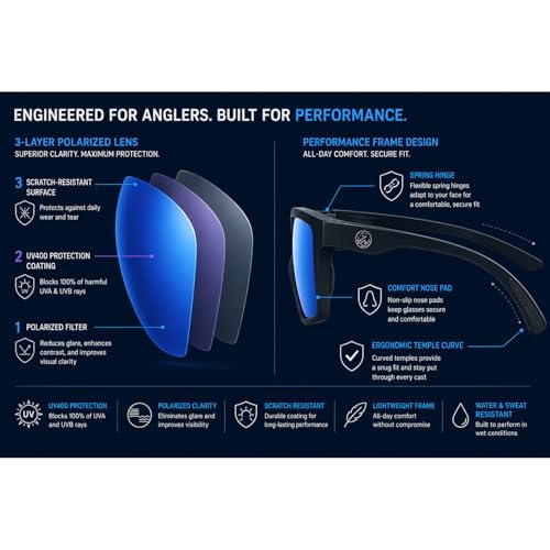 Image of Polarized Fishing Sunglasses for Men - UV400 Protection - Lake, River, Ocean - Lightweight TR90 Frame