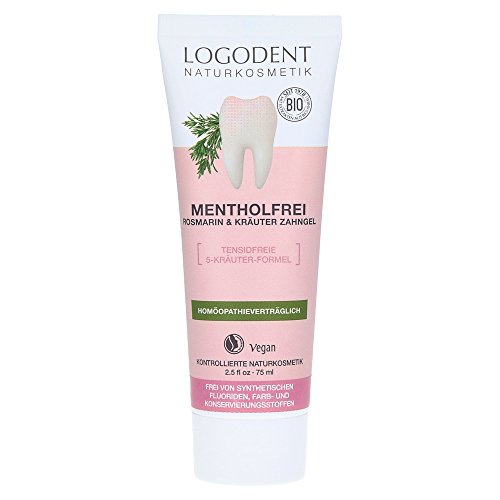 LOGODENT Naturkosmetik - Gel dental sin mentolio, fórmula de 5 hierbas que actúa contra la inflamación, cuida las encías, sin aditivos de fluoruro sintético, vegano, 3 x 75 ml