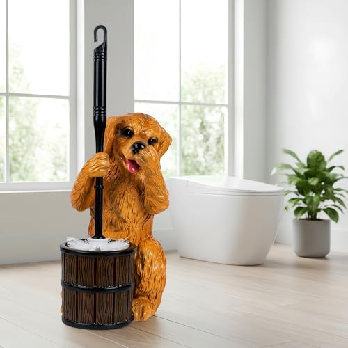 Toilet Brush Holder Set for Bathroom Super Cute Dog Base Solidly Toilet Bowl Brush and Holder Flexible and Durable Style Stylish Toilet Cleaner Brush Saving Storage Space Toilet Brushes for Bathroom