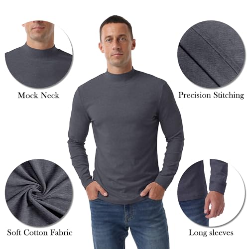 Askdeer Men's Thermal Shirts Long Sleeve Mock Neck T-Shirts Cotton Pullover Base Layer Thermal Underwear Tops2