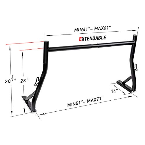 AA-Racks 800Ibs Capacity Extendable Steel Pick-Up Truck Ladder Rack Two-bar Set - Matte Black (USPTO Patent Pending)