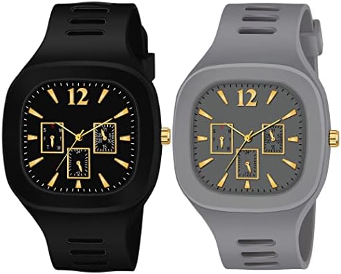 Square Dial Black Blue Grey White Analog Watches with Silicon Strap Stylish ADDI Designer Combo Watch for Mens & Boys